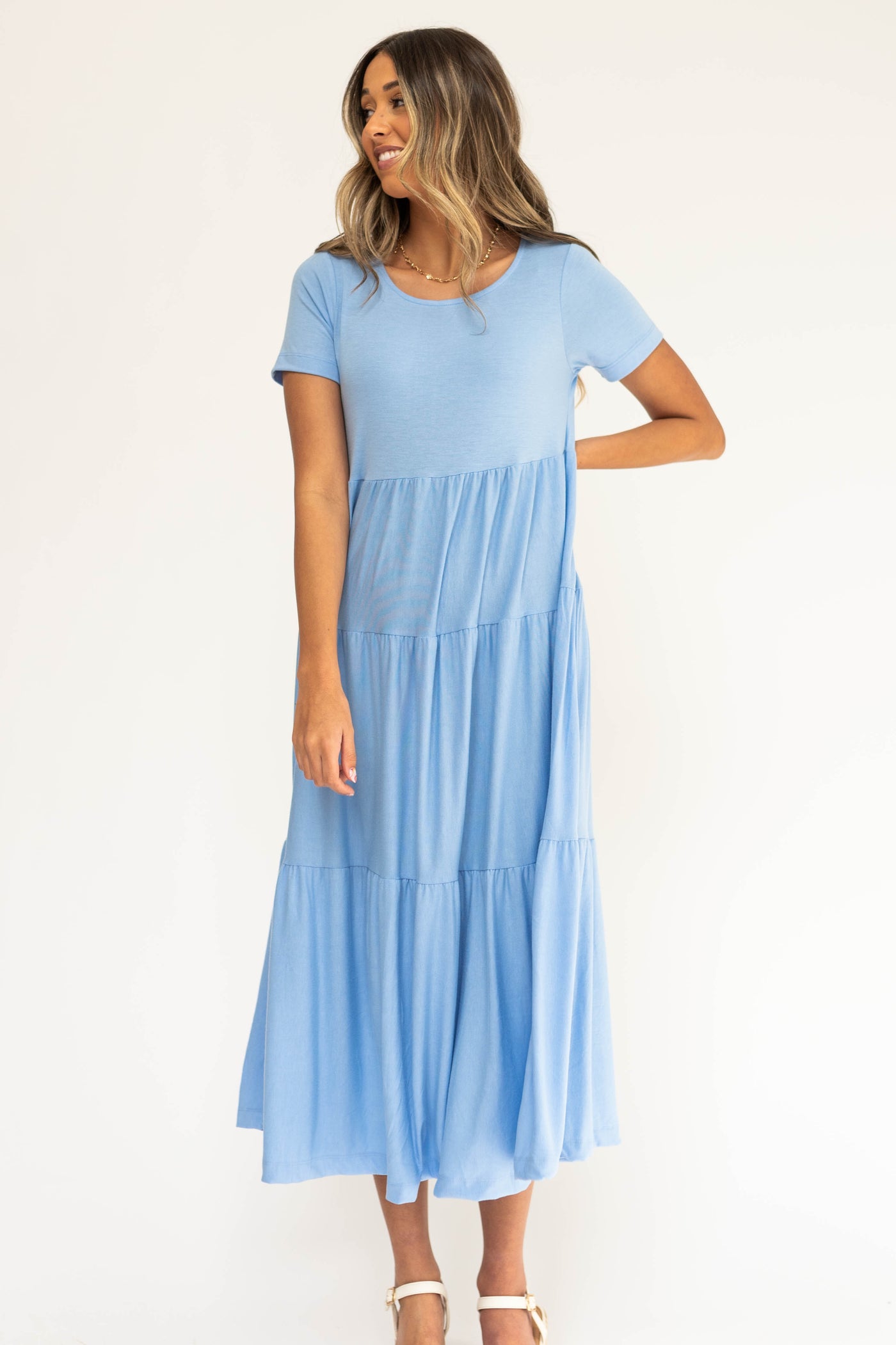 Short sleeve blue spring dress
