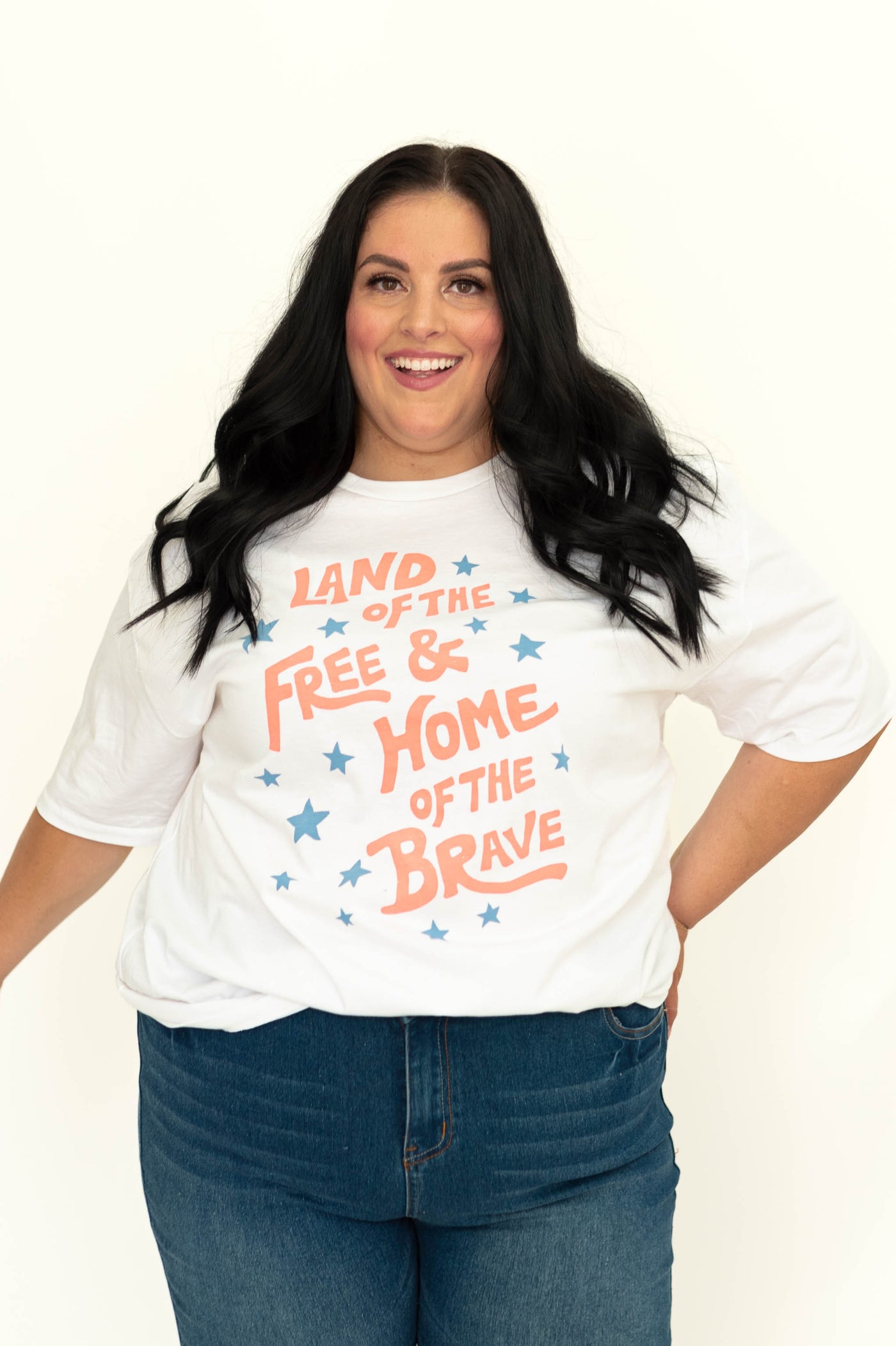 Plus size of home of the free land of the brave white tee