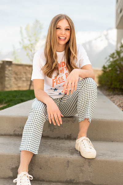 Land of the free home of the brave white graphic t-shirt