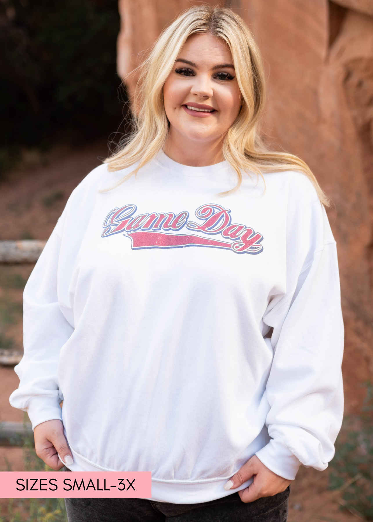 Plus size game day white sweatshirt