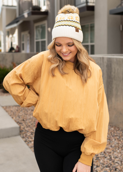 Mustard parachute blouse with long sleeves