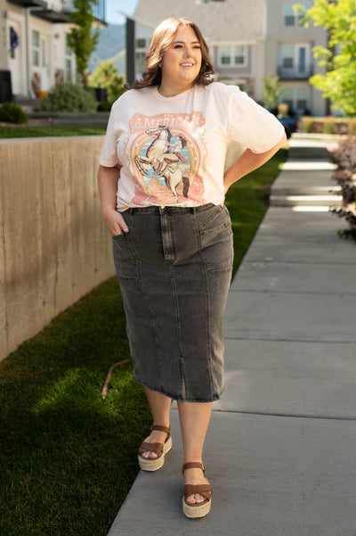 Plus size black skirt with pockets