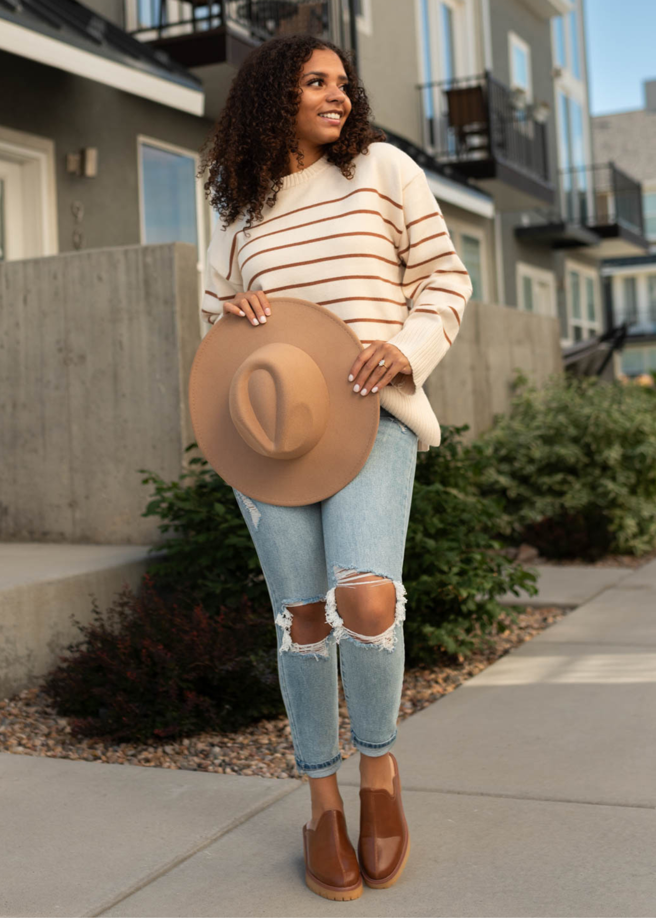 Ivory sweater with stripes