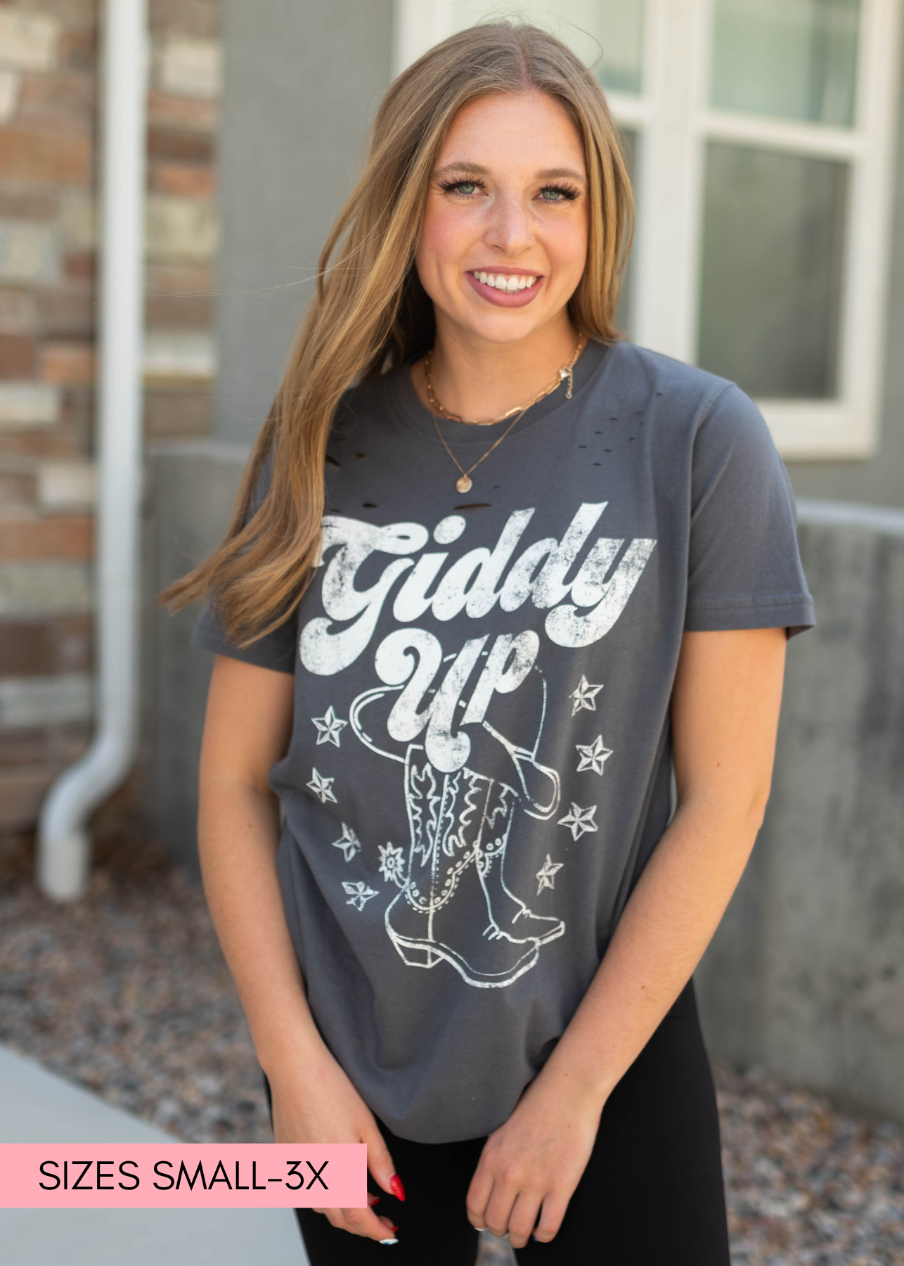 Graphic tee giddy up charcoal top