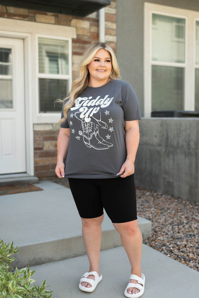 Graphic tee short sleeve giddy up charcoal top