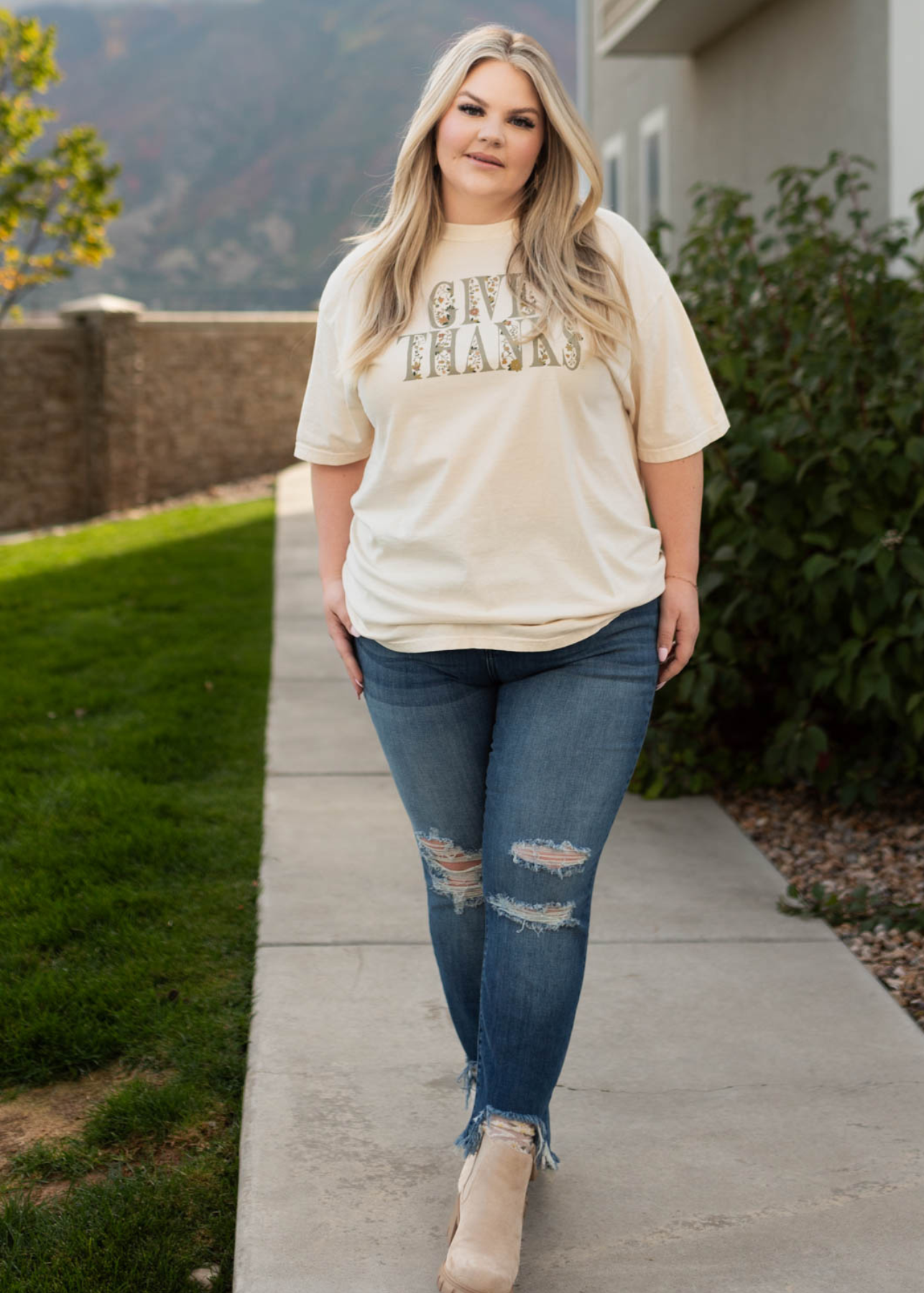 Plus size give thanks cream T-shirt