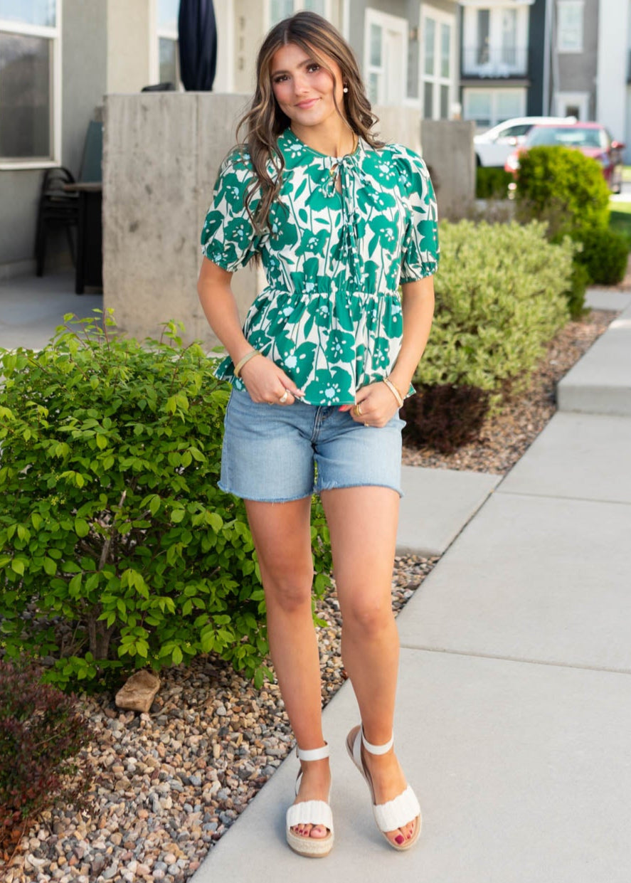 Grace Green Floral Print Top