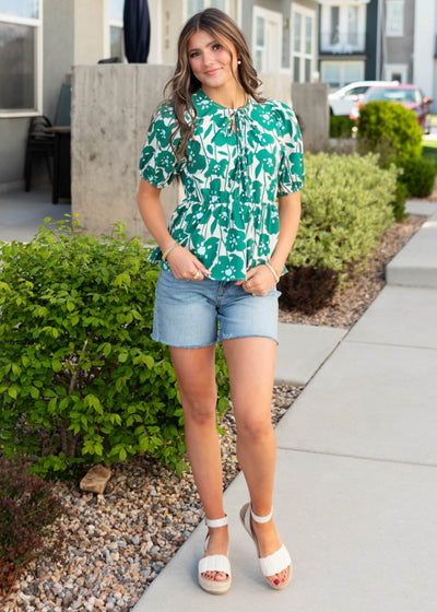 Grace Green Floral Print Top