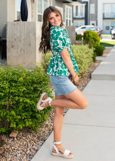 Grace Green Floral Print Top