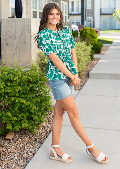 Grace Green Floral Print Top