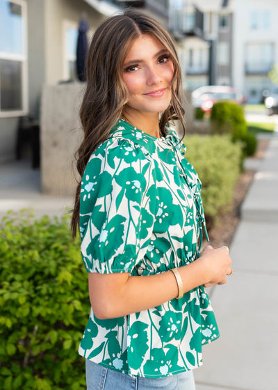 Grace Green Floral Print Top