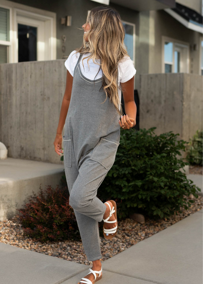 Knit charcoal jumpsuit with pockets