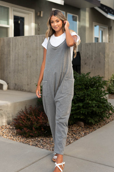 Knit Gwen charcoal jumpsuit with pockets