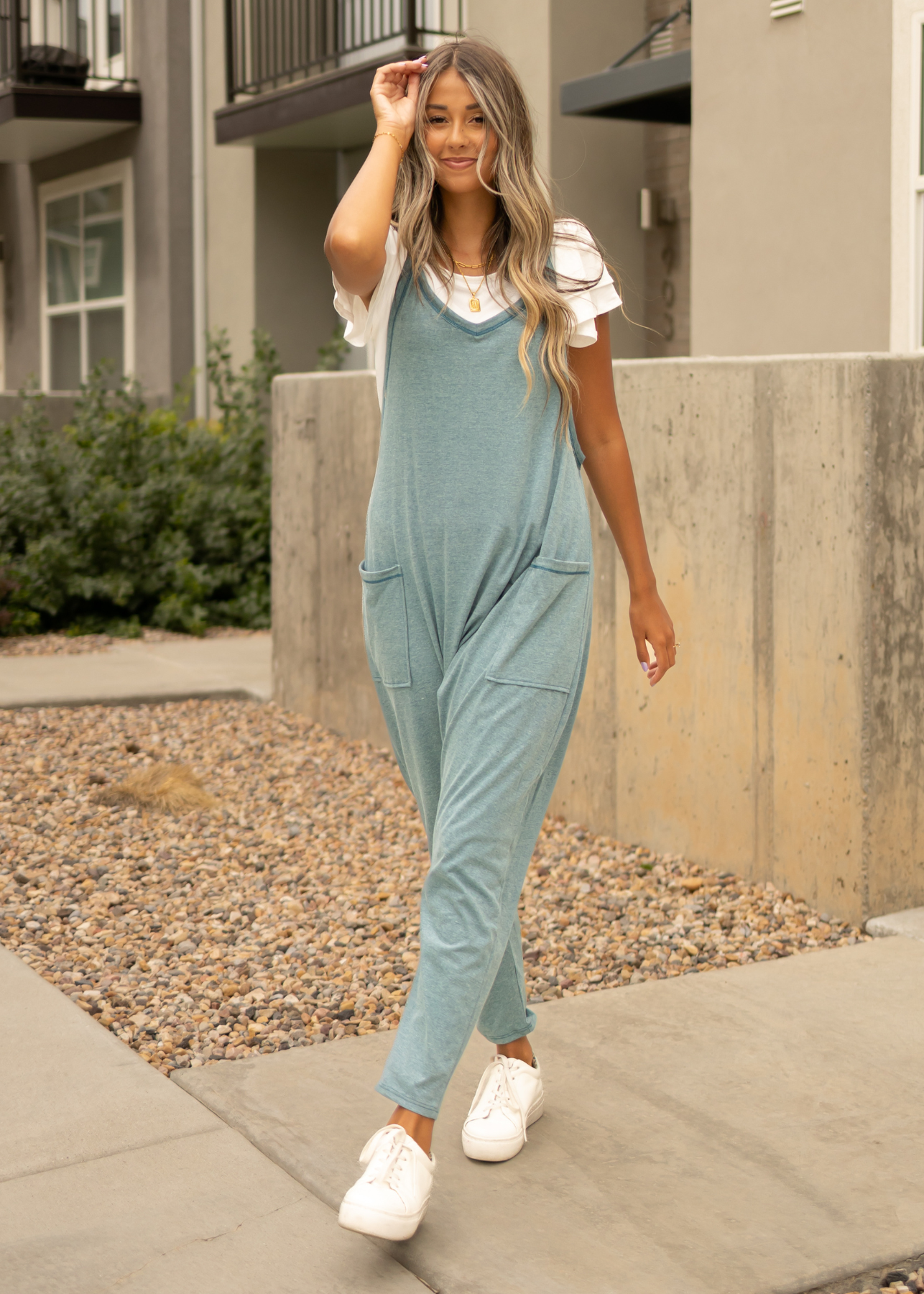 Dusty teal jumpsuit with pockets