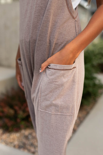 Knit stone jumpsuit with pockets