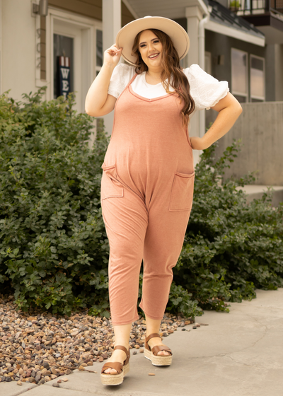 Plus size terracotta jumpsuit with pockets