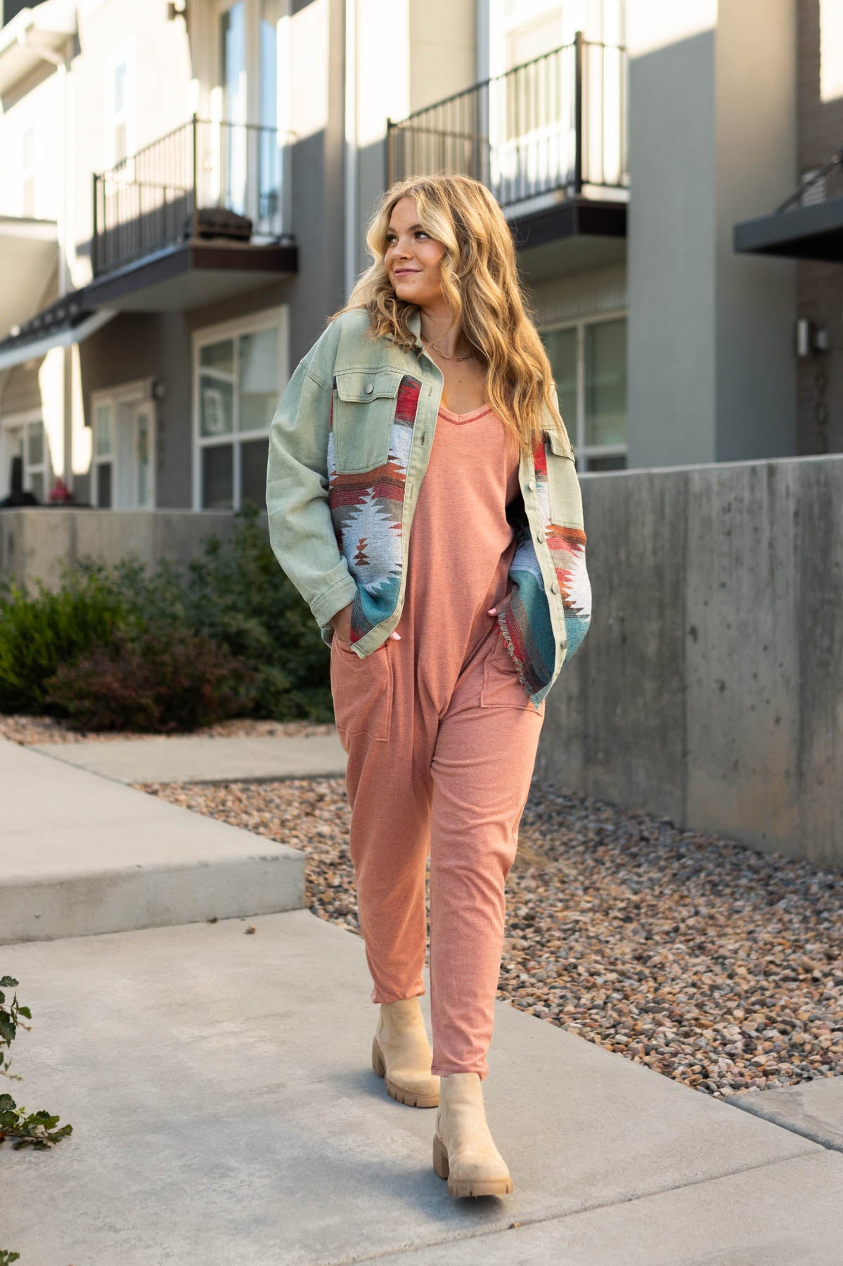 Small knit terracotta jumpsuit with pockets