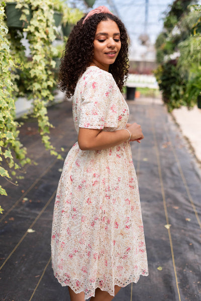 Side view of the rose floral dress