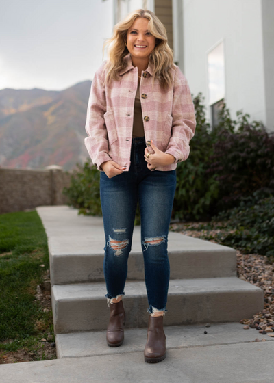 Pink plaid shacket