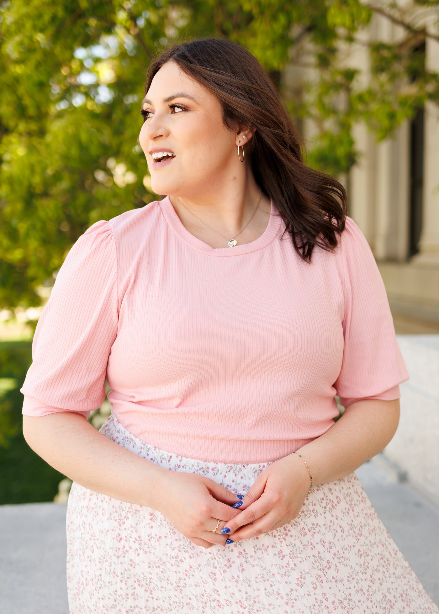 Short sleeve plus size basic pink top
