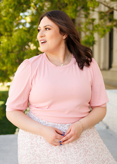 Short sleeve plus size basic pink top
