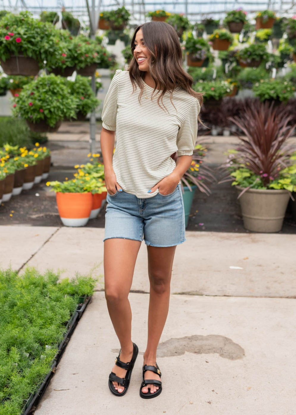 Ivory striped top with short sleeves