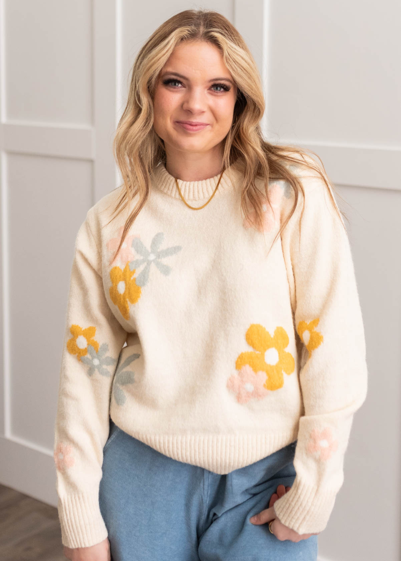 Cream floral sweater