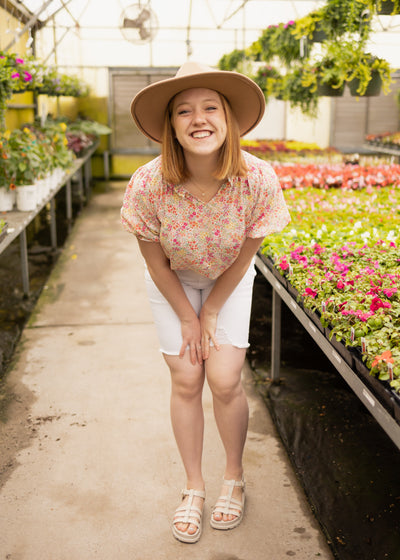 Short sleeve pink floral top