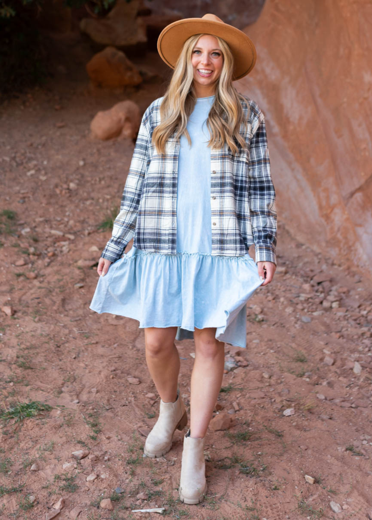Sky blue dress with a ruffle at the hem, jacket not included