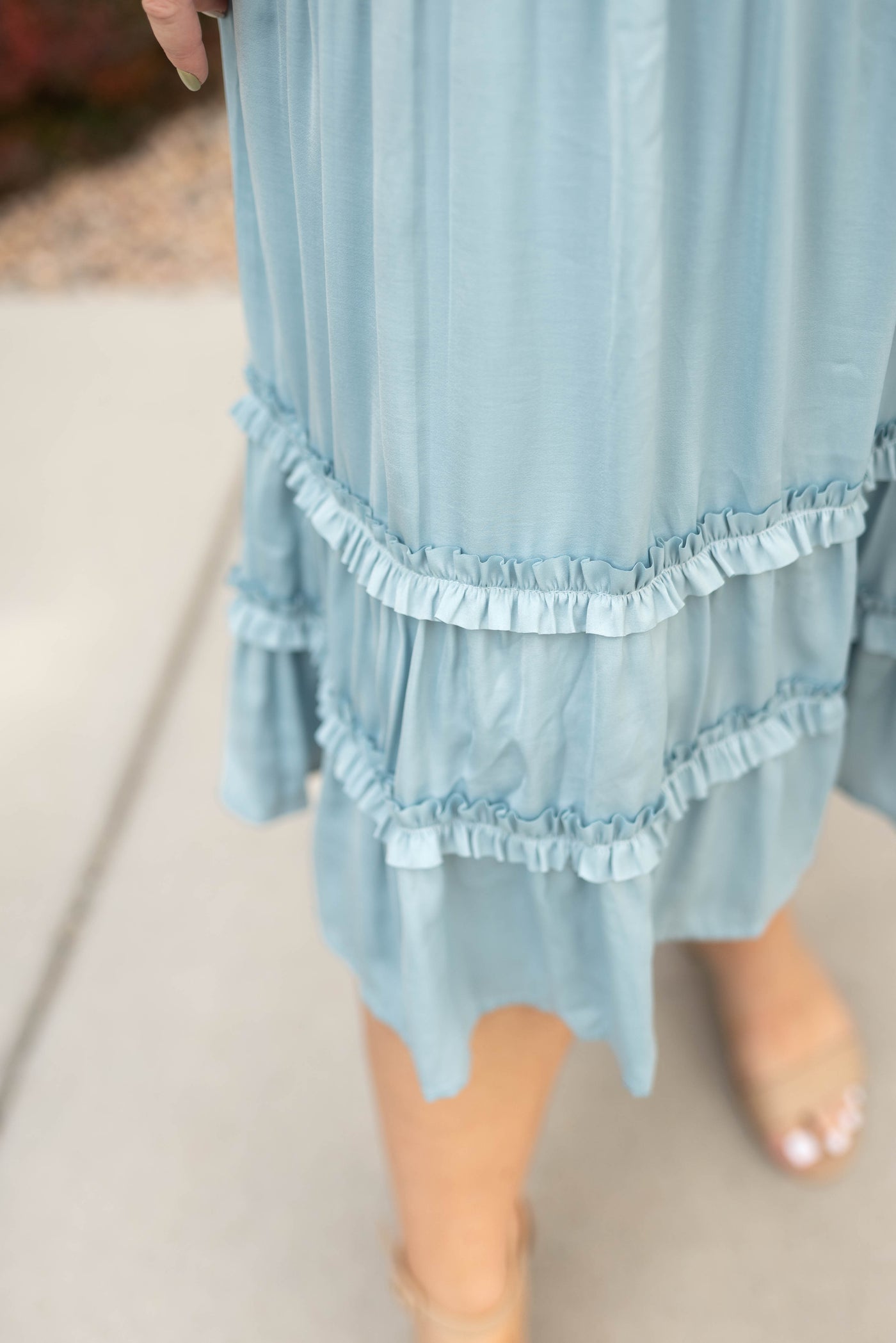 Plus size french blue dress with ruffle skirt