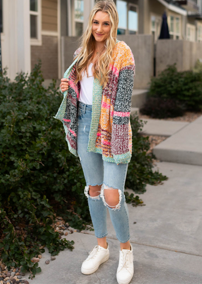 Multi knit open cardigan