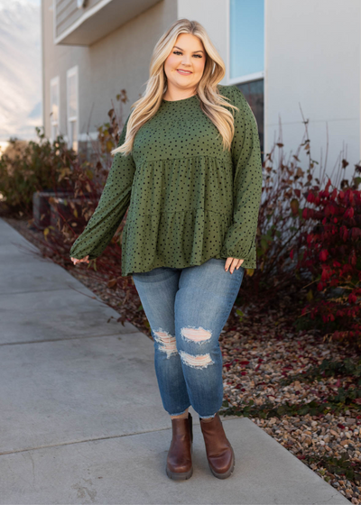 Plus size olive tiered top