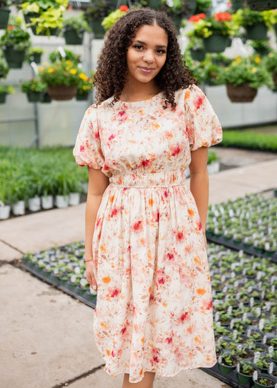 Short sleeve multi floral printed dress