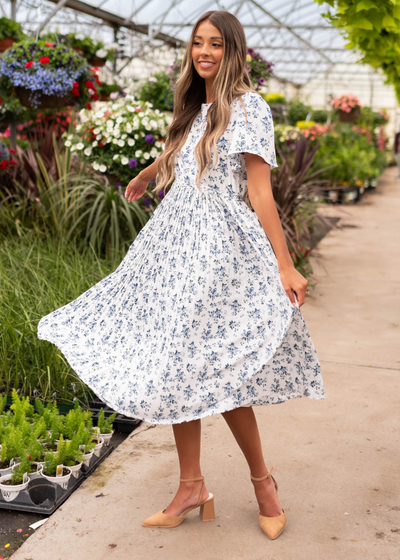 Small blue floral pleated dress