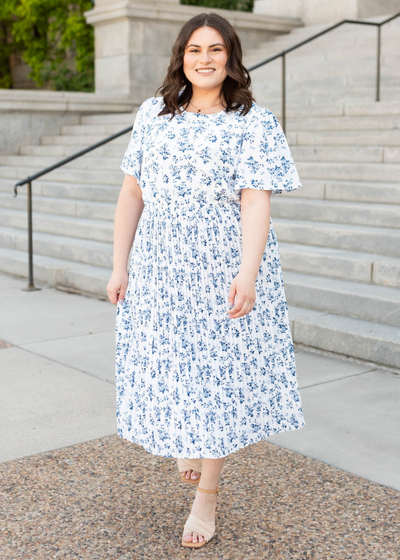 Hazley Blue Floral Pleated Dress