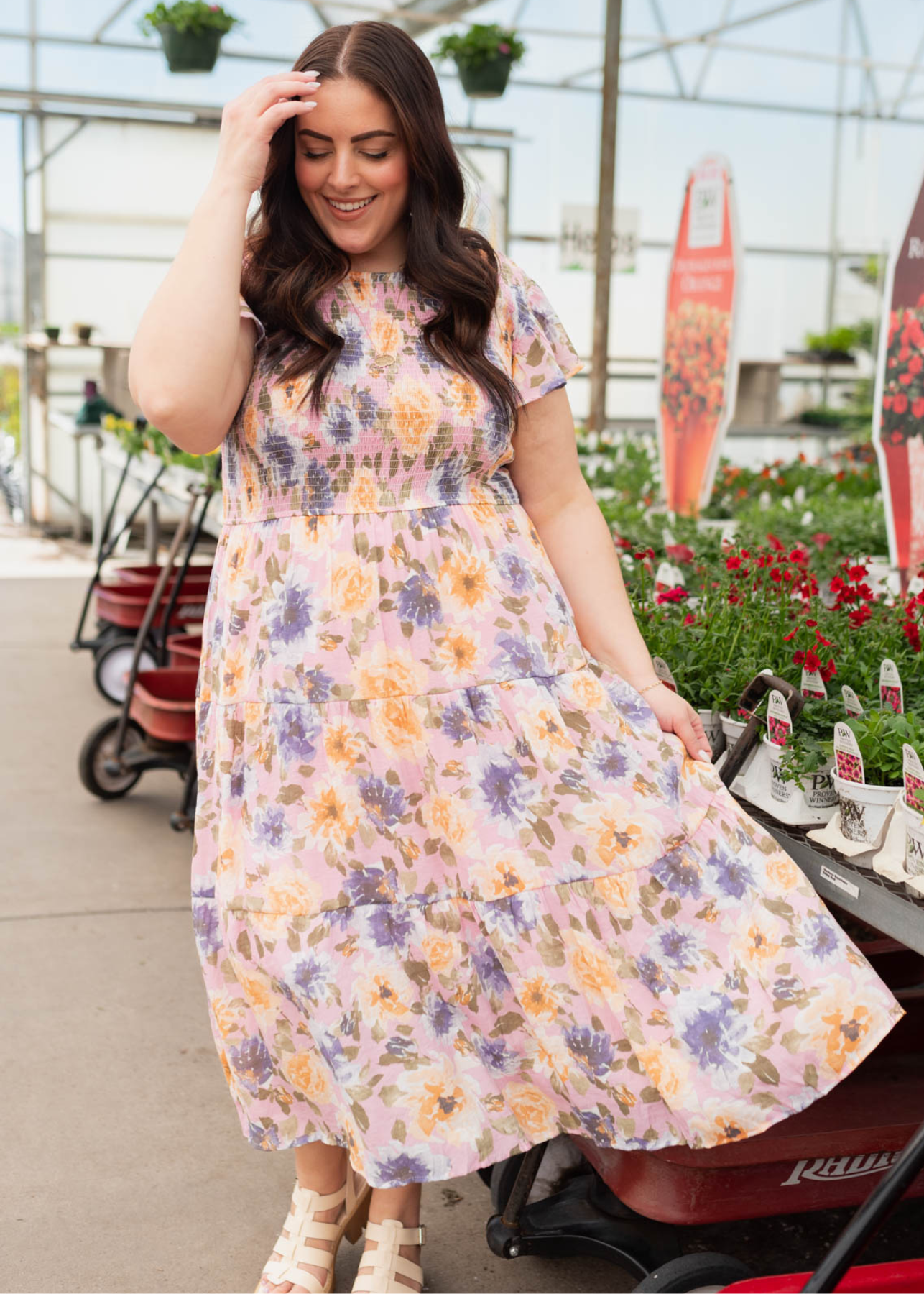 Plus size multi colored blush floral dress with short sleeves