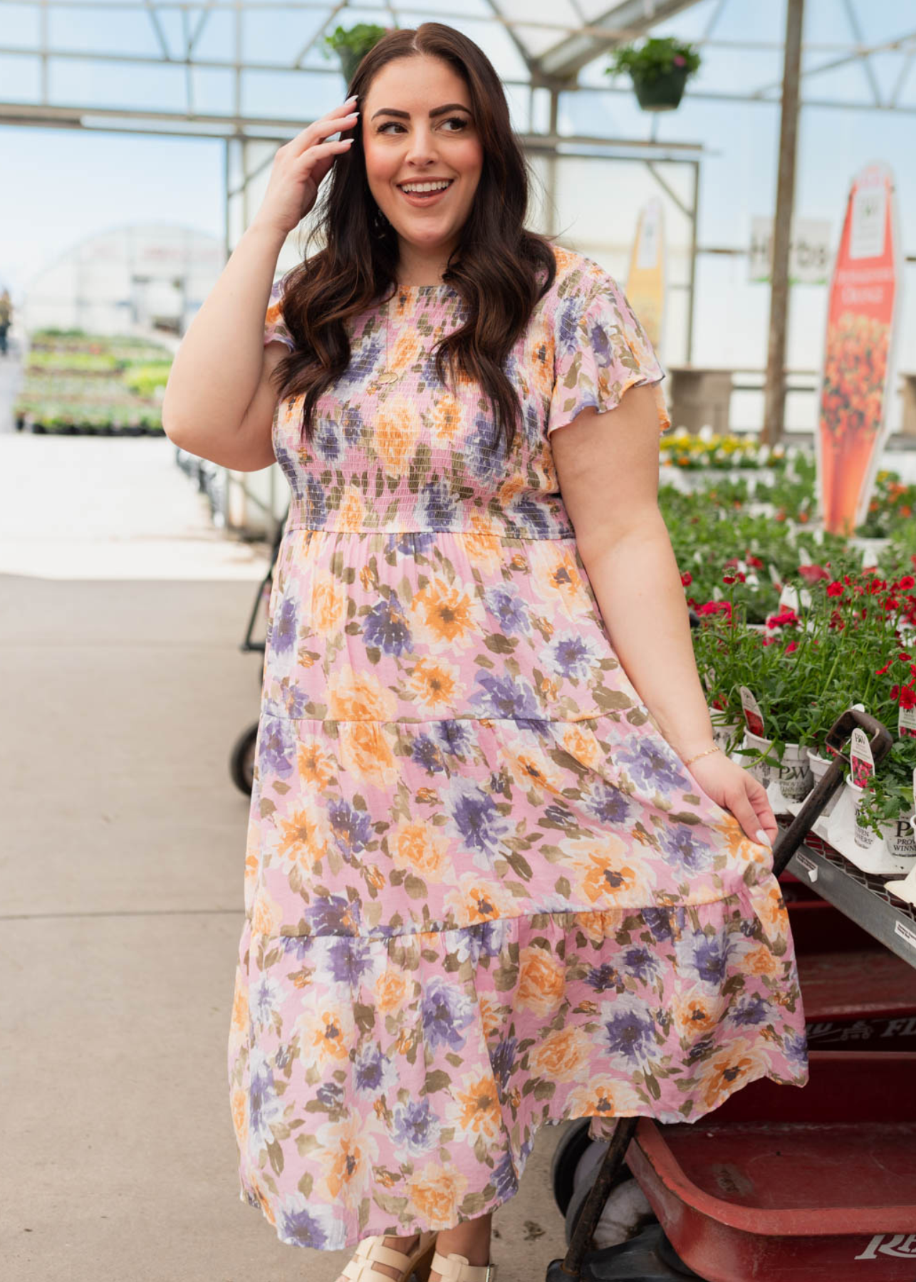 Multi colored blush floral dress in plus size