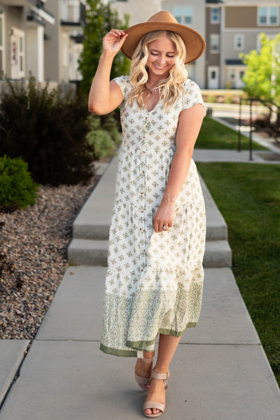 Olive dress with cap sleeves