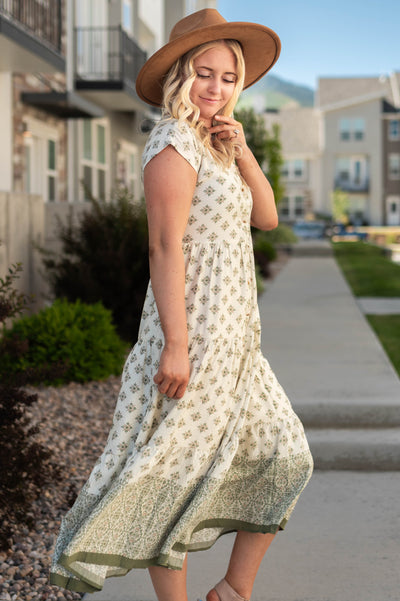 Side view of a olive dress
