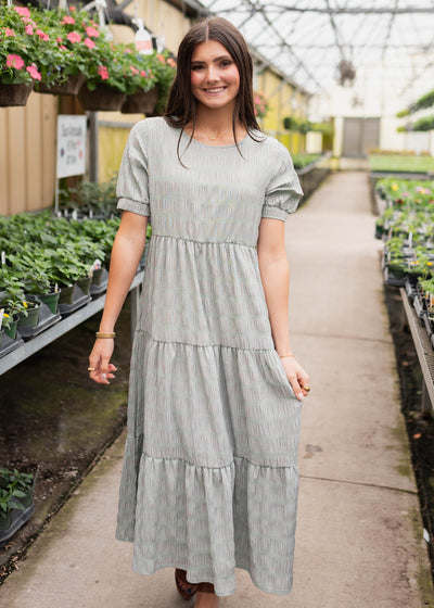 Short sleeve pink and green gingham dress
