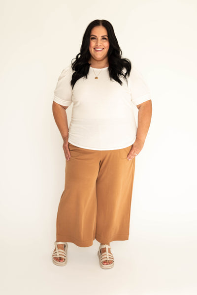 Mocha wide leg pants.