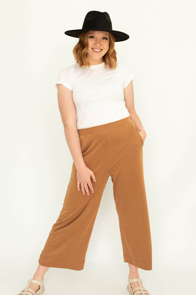Mocha wide leg knit pants.