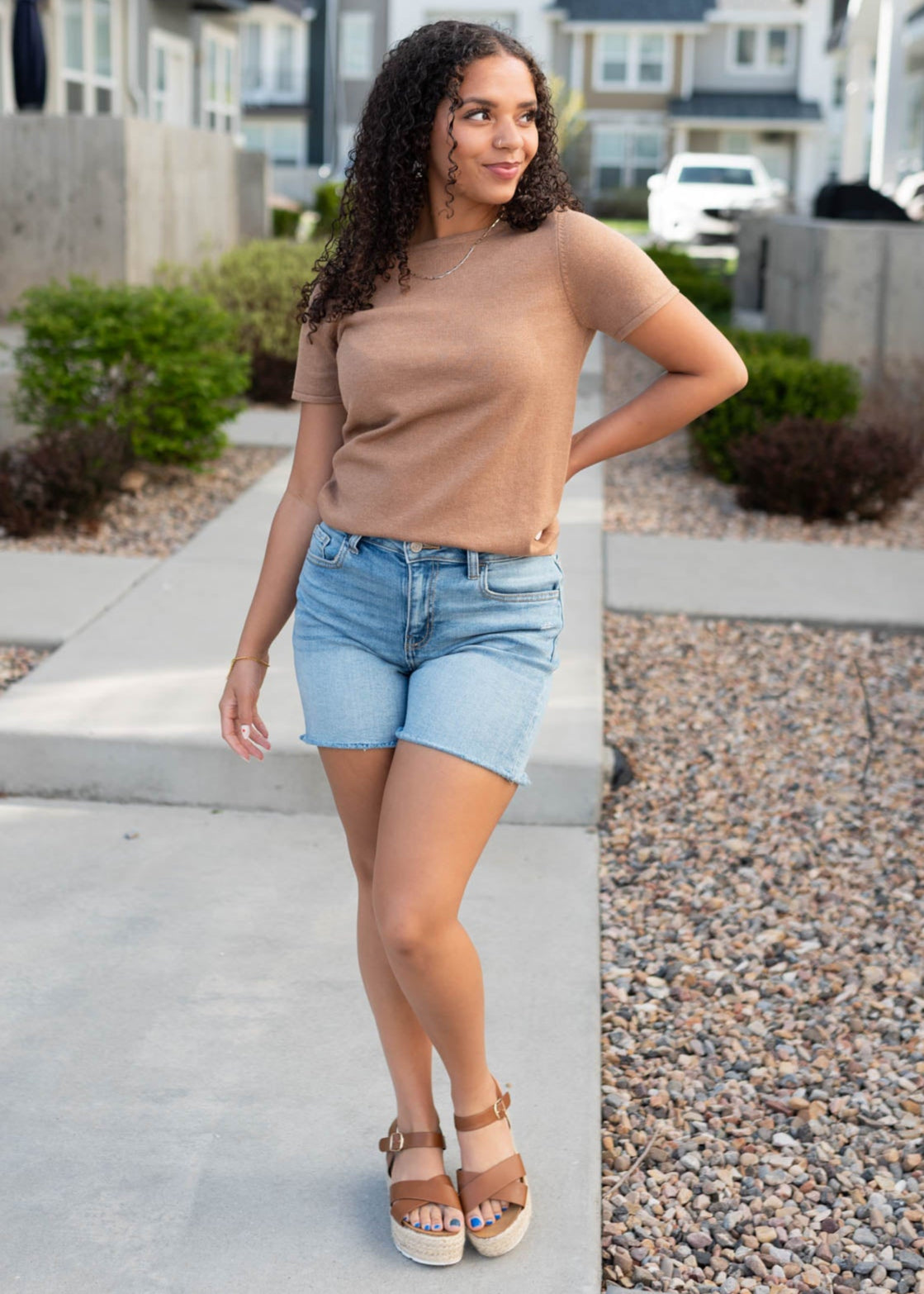 Brown knit top sweater