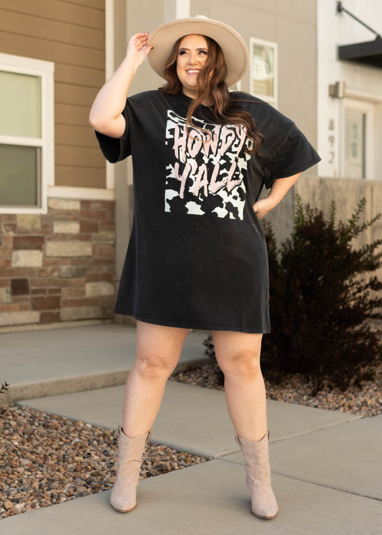 Plus size howdy yall charcoal t-shirt dress