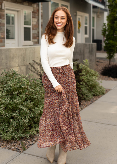 Burgundy floral skirt
