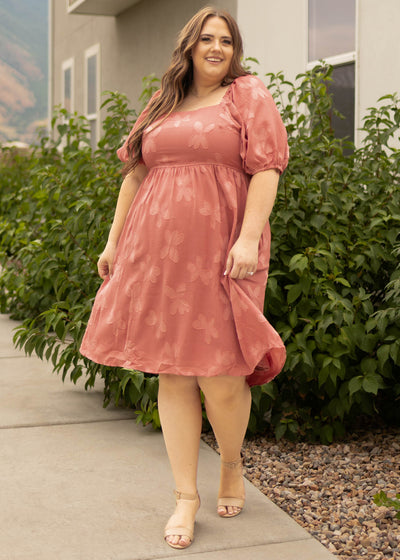 Short sleeve plus size dusty rose dress