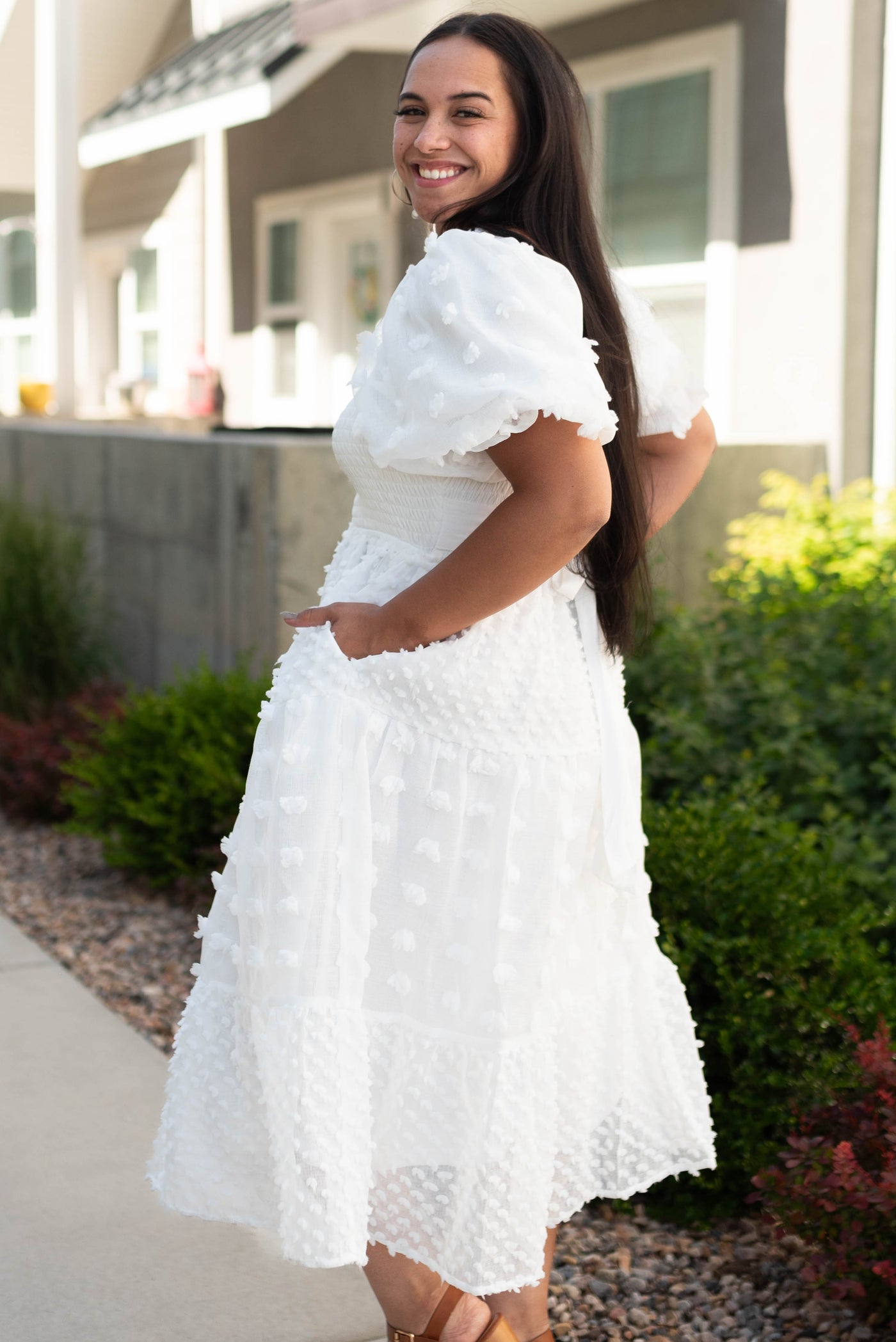 Side view of a large white dress