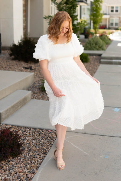 Short sleeve white dress with puff sleeves