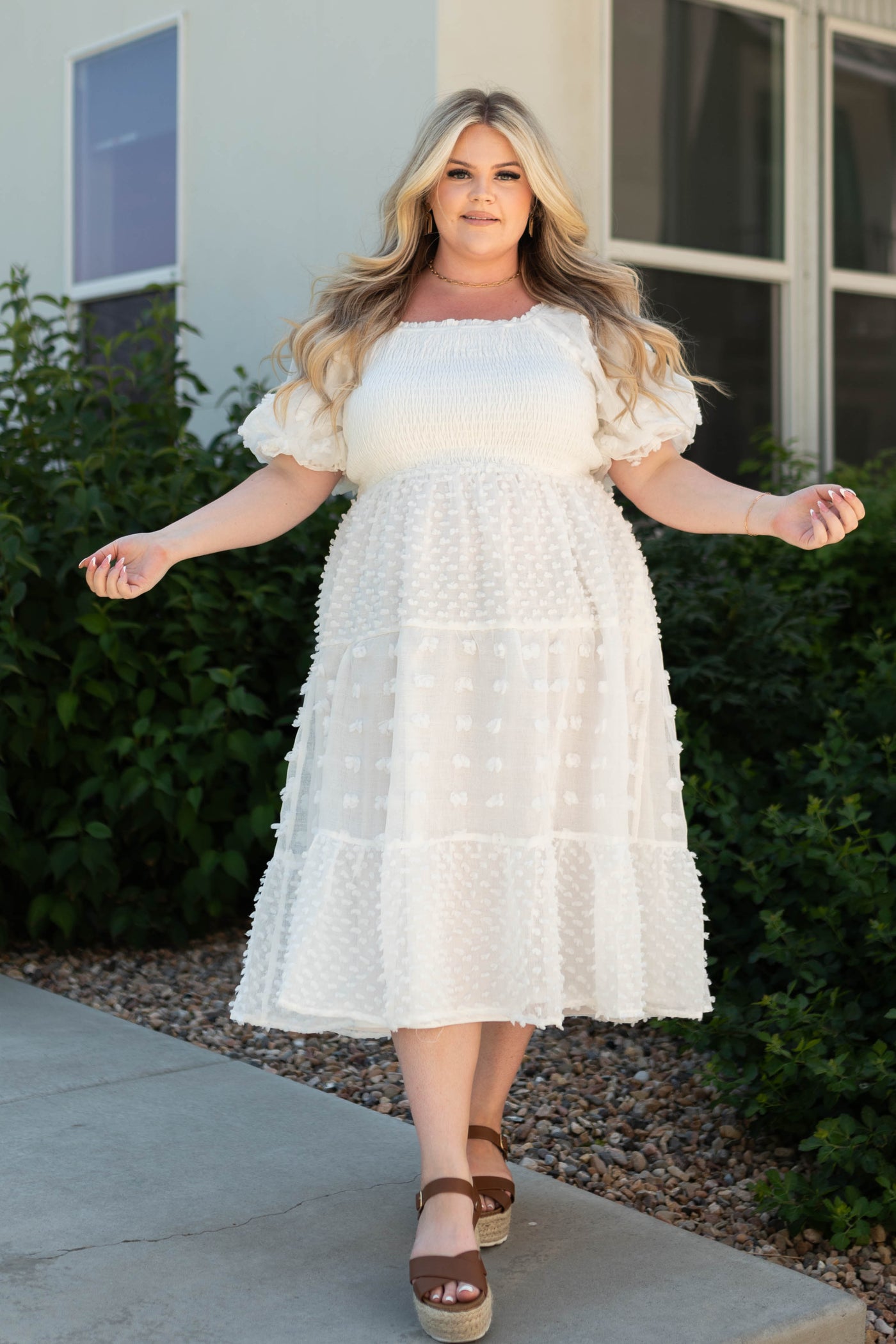 Short sleeve plus size white dress