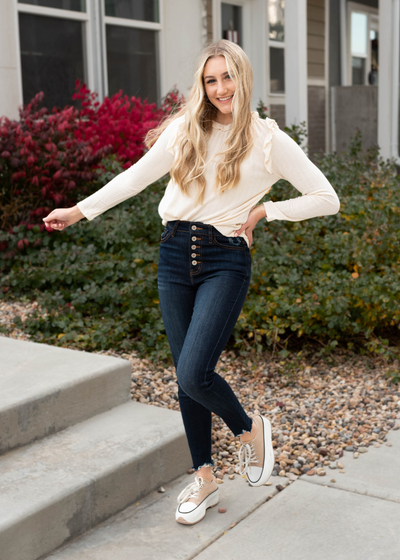 Cream ruffle long sleeve top